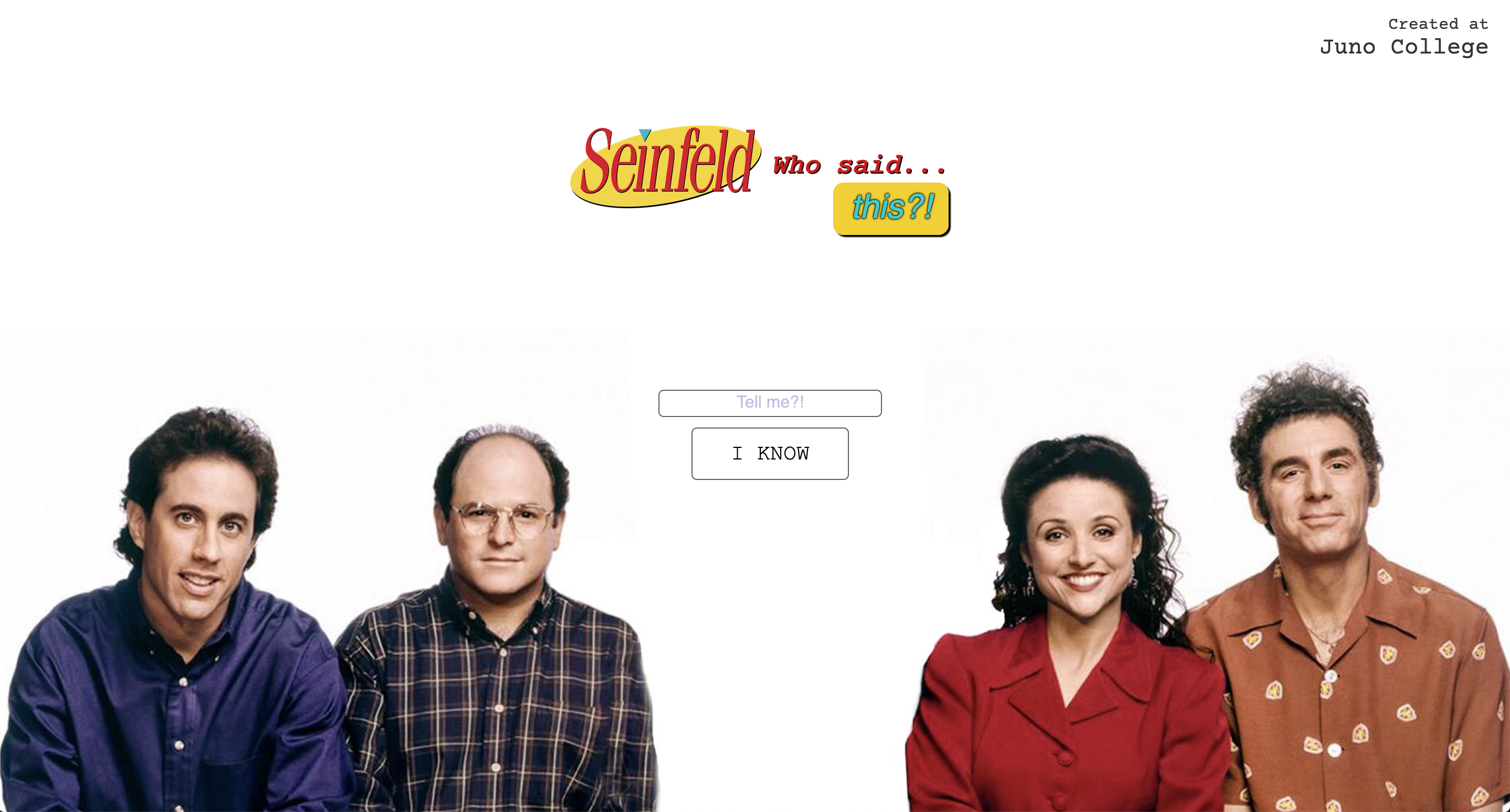 the homepage for a seinfeld quote guessing game